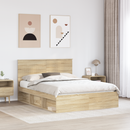 vidaXL Ágykeret fejtámlával Sonoma tölgy 150 x 200 cm Tömör fenyőfa