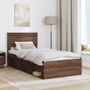 vidaXL Ágykeret fejtámlával Barna Tölgy 90 x 200 cm Tömör fenyőfa