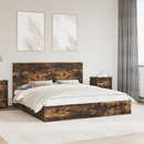 vidaXL Tárolós Ágy fejtámlával Füstölt tölgy 180 x 200 cm Faanyag