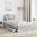 vidaXL Ágykeret fejtámlával fiókkal Beton Szürke 90 x 190 cm Faanyag