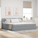 vidaXL LED tárolós ágy matraccal Világosszürke 200 x 200 cm Szövet