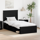 vidaXL Ágykeret fejtámlával fiókkal Fekete 100 x 200 cm Tömör fenyőfa