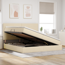 vidaXL Ágy tárolóval és matraccal fejtámlával Krém 200 x 200 cm szövet