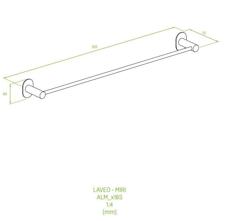 LAVEO MIRI törülköző tartó (60x610x72 mm) rögzítővel és ragasztóval, fekete