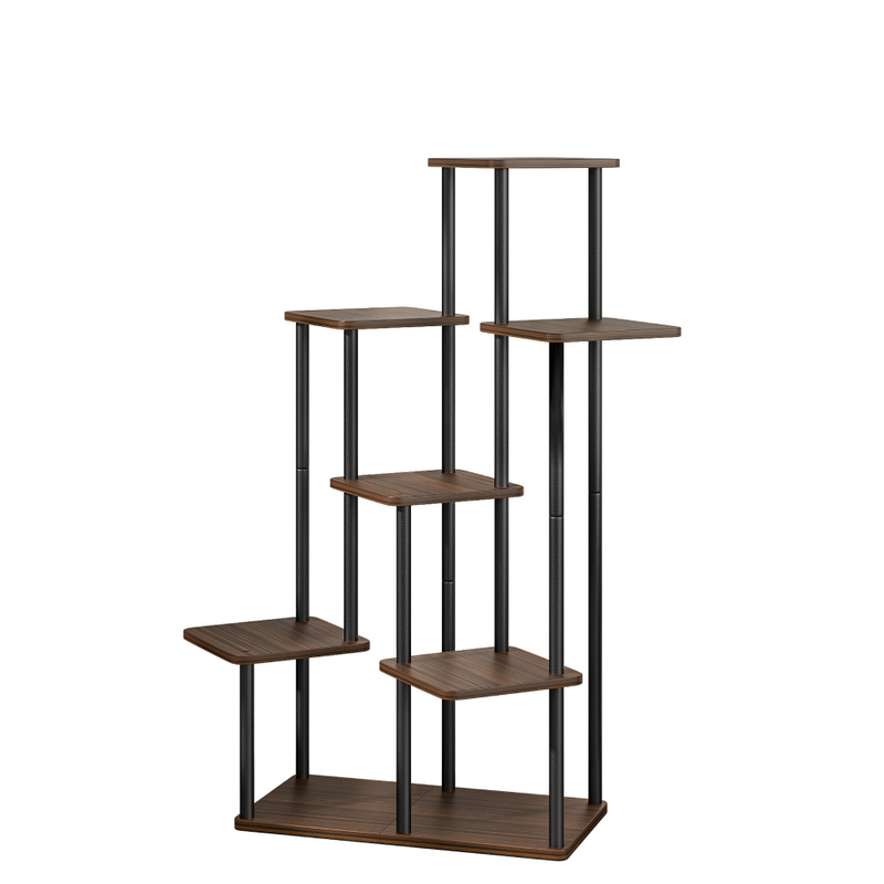 Fém virágállvány, fekete/rusztikus fa, ADITE TYP 2