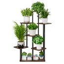 Fém virágállvány, fekete/rusztikus fa, ADITE TYP 2