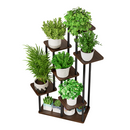 Fém virágállvány, fekete/rusztikus fa, ADITE TYP 2