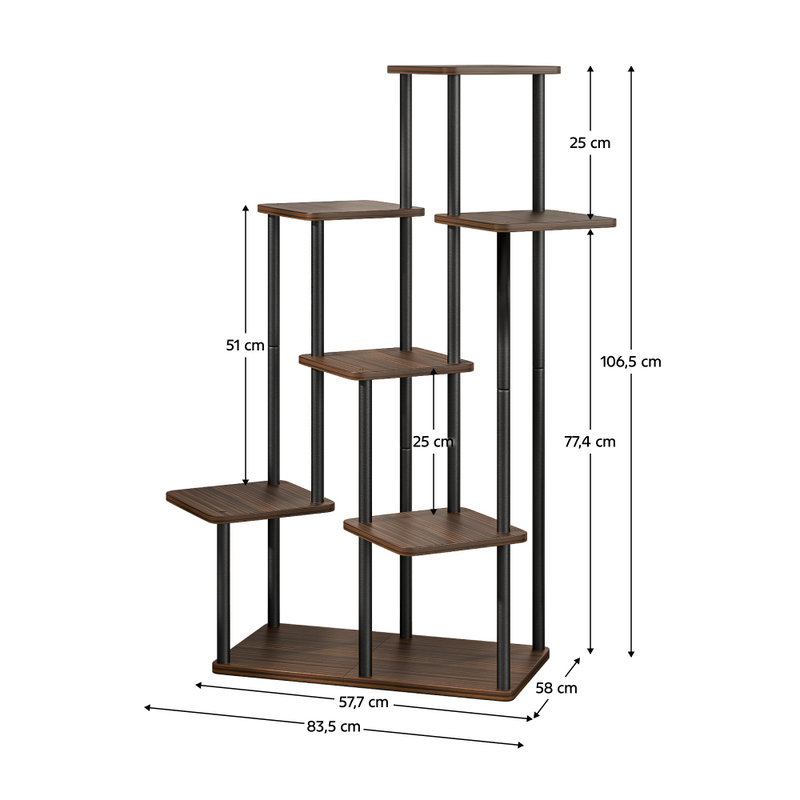 Fém virágállvány, fekete/rusztikus fa, ADITE TYP 2