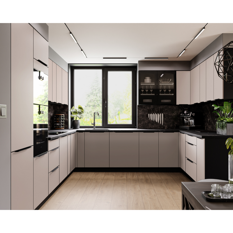 Alsó sarokszekrény, kasmír/fekete, ARAKA 90x90 DN 2F BB