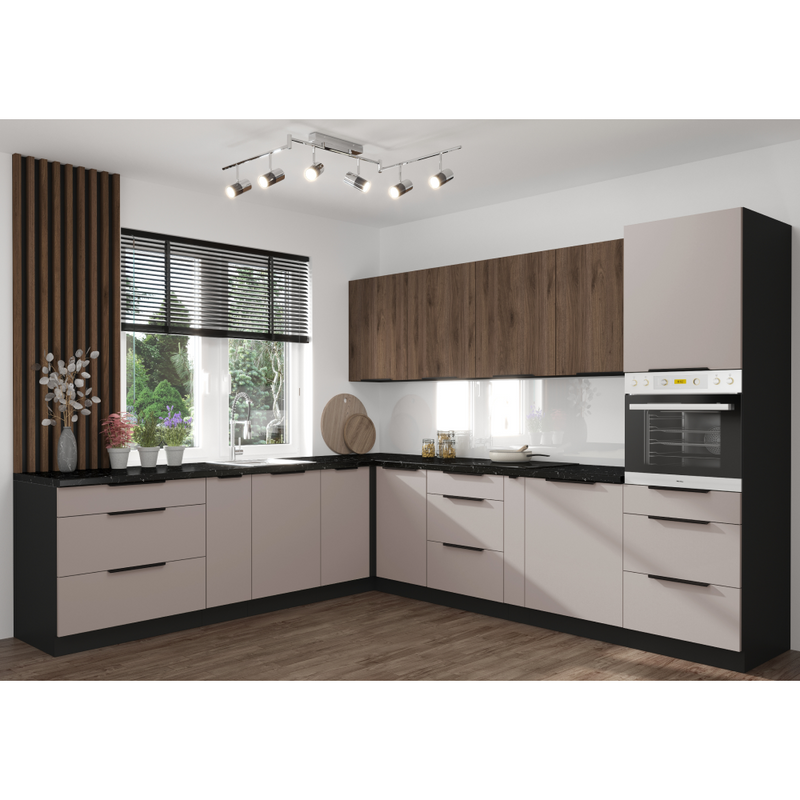 Alsó sarokszekrény, kasmír/fekete, ARAKA 90x90 DN 2F BB