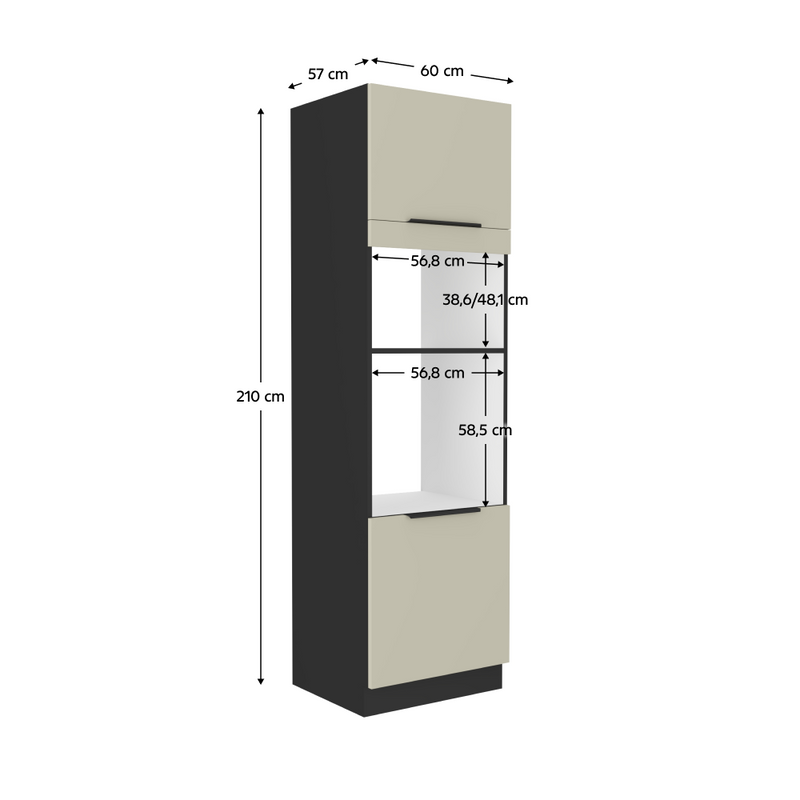 Magas szekrény sütőhöz és mikrohullámú sütőhöz, kasmír/fekete, ARAKA 60 DPM-210 2F