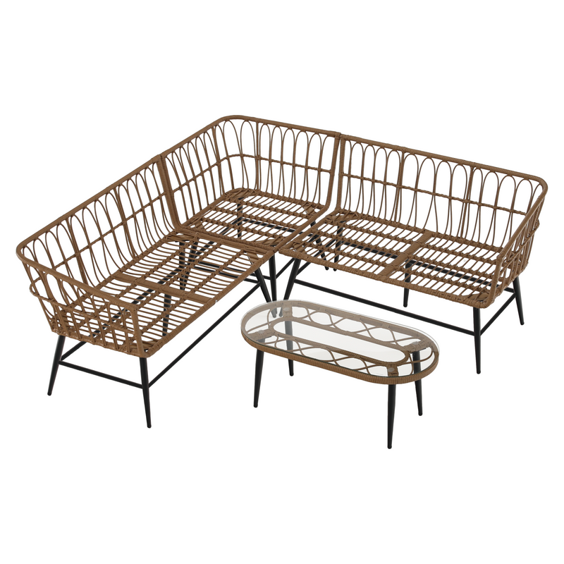 Kerti rattan szett, természetes/bézs/fekete, ARALY