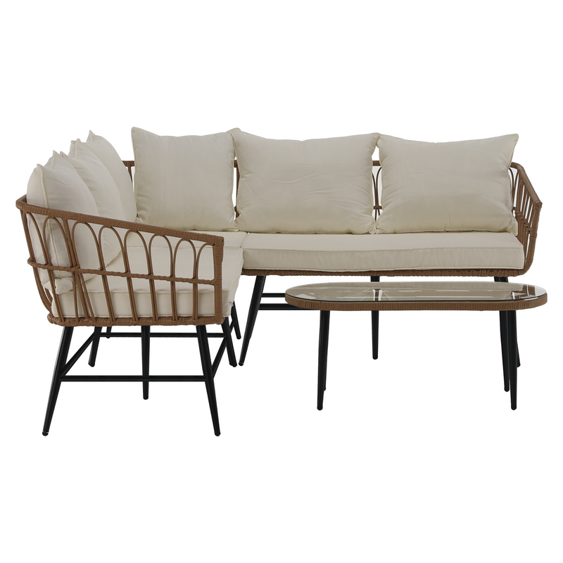 Kerti rattan szett, természetes/bézs/fekete, ARALY