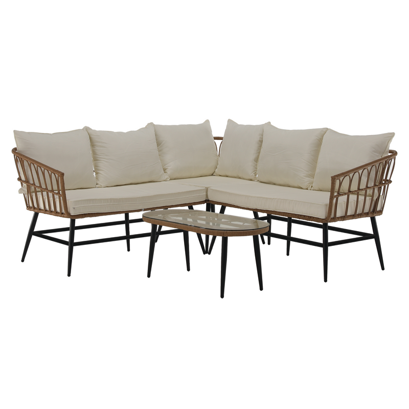 Kerti rattan szett, természetes/bézs/fekete, ARALY