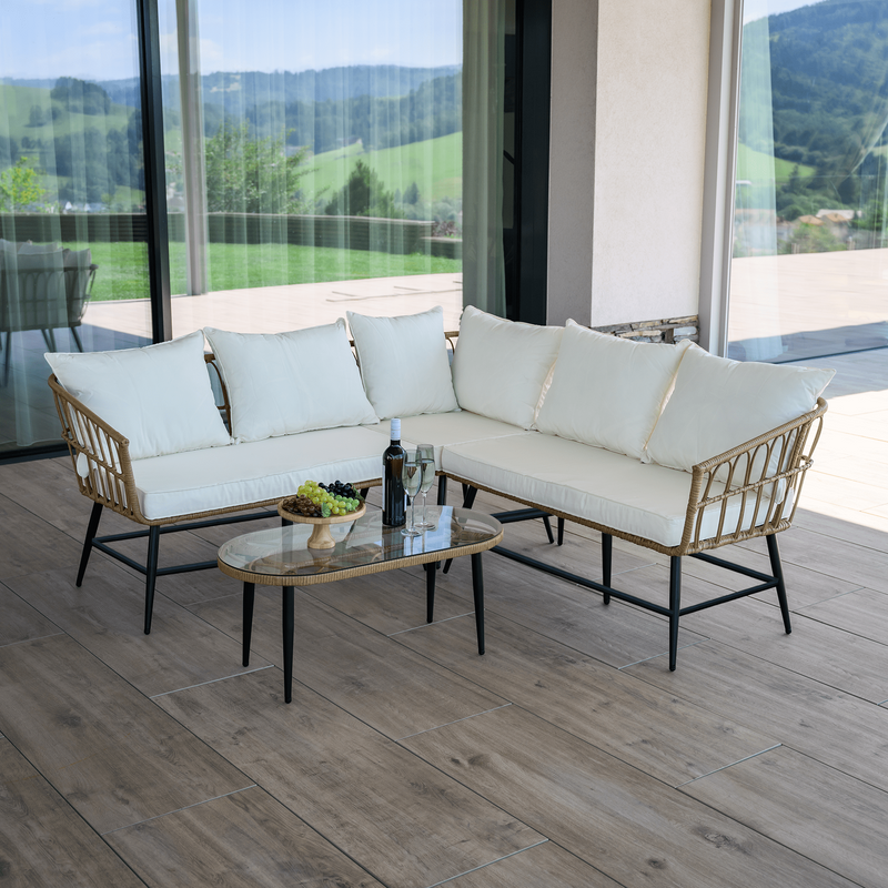 Kerti rattan szett, természetes/bézs/fekete, ARALY