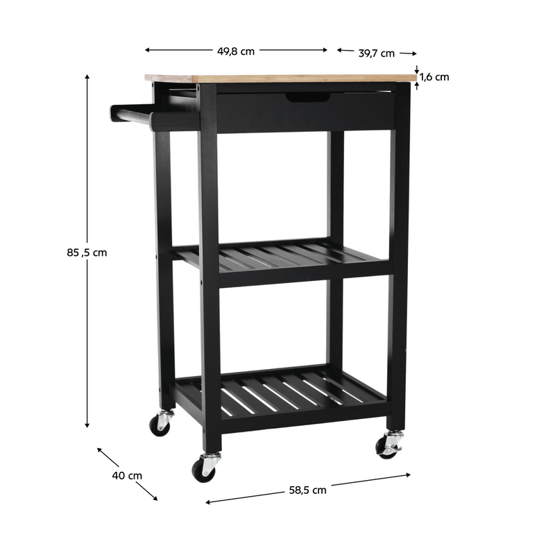 Tálalókocsi, természetes/fekete, ARETE
