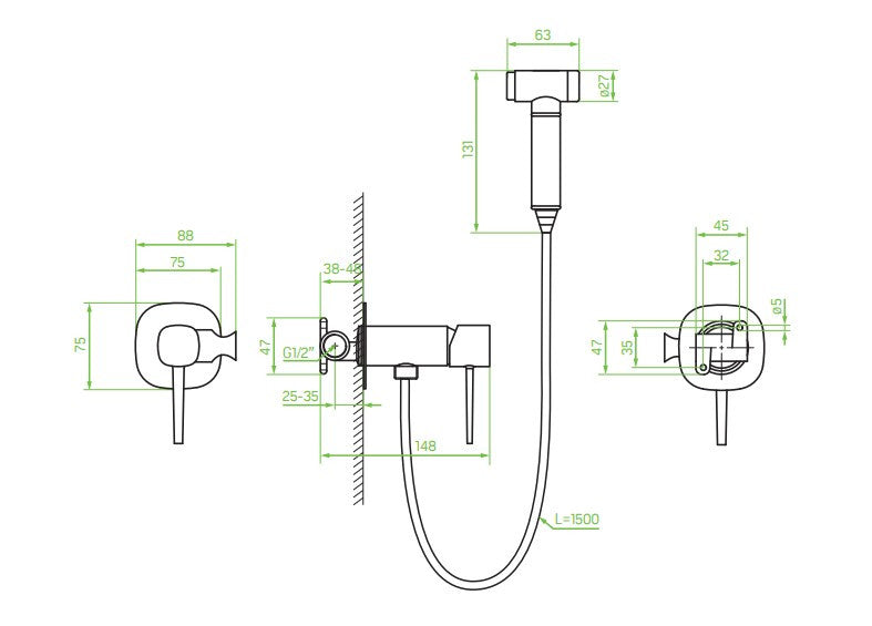 LAVEO POLA rejtett bidécsap bidé zuhanyszettel, szálcsiszolt arany