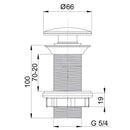 Klikk - klakk leeresztőszelep - KEREK - matt FEKETE - túlfolyó nélküli mosdókagylóhoz - Ø 73 mm