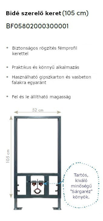 CeraStyle - BIDÉ SZERELŐKERET- fali bidé felfogatáshoz - 1/2&quot; falikoronggal - 105 x 52 cm