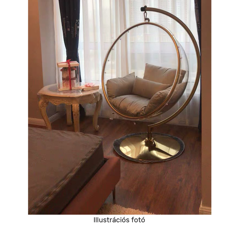 Függő fotel állvánnyal, átlátszó/ezüst/szürke, BUBBLE NEW TYP 3