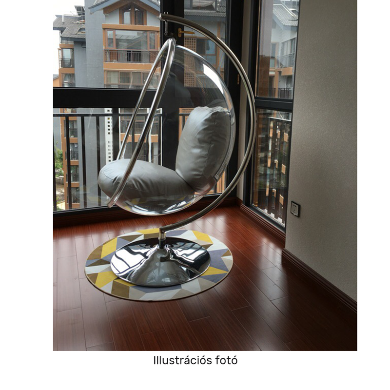 Függő fotel állvánnyal, átlátszó/ezüst/szürke, BUBBLE NEW TYP 3