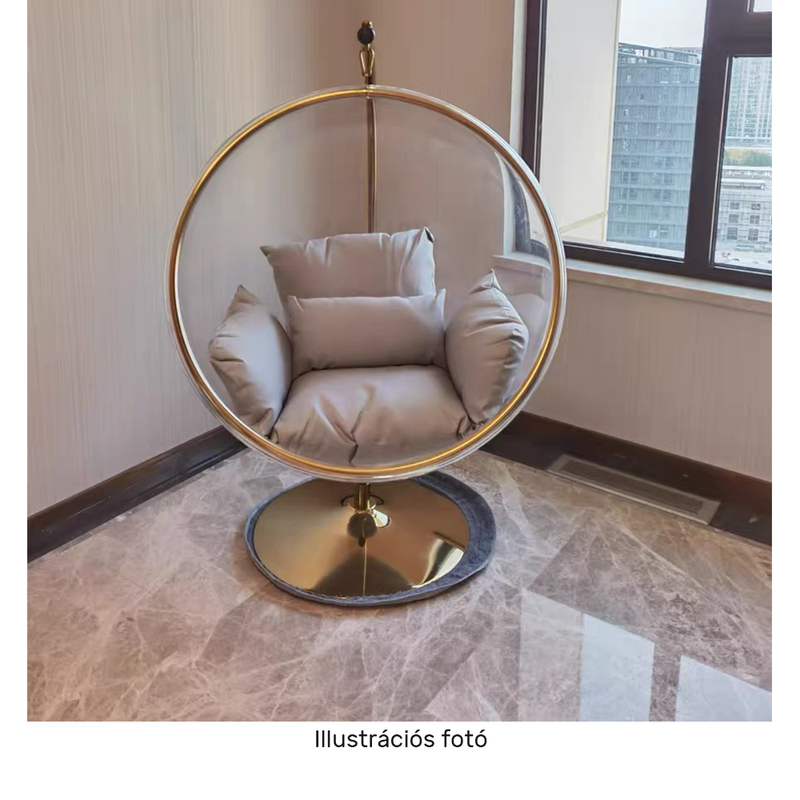 Függő fotel állvánnyal, átlátszó/ezüst/szürke, BUBBLE NEW TYP 3