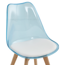Szék, átlátszó kék, akril/ekobőr/bükk, BALI 2 NEW