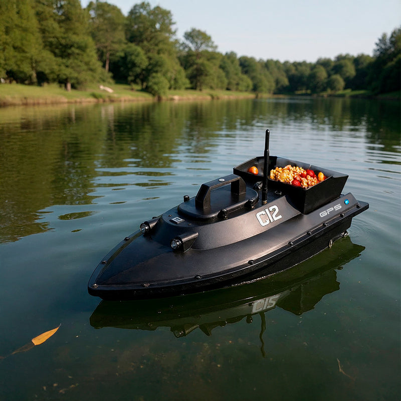 Etetőhajó C12 GPS hátrakidobós fekete