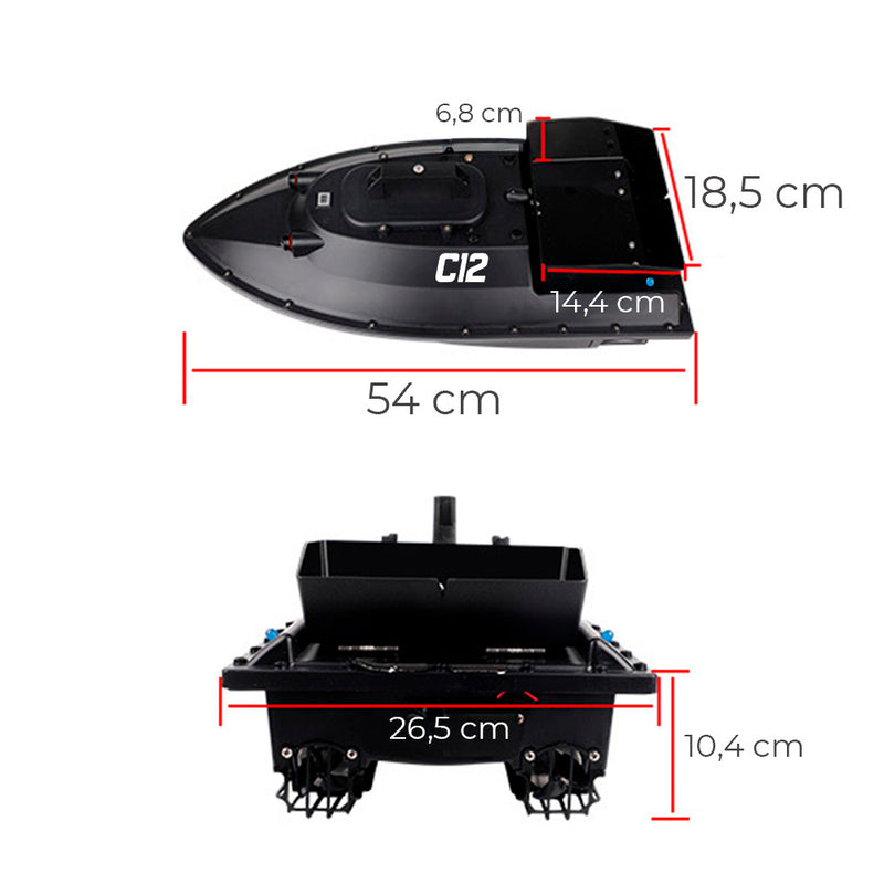Etetőhajó C12 GPS hátrakidobós fekete