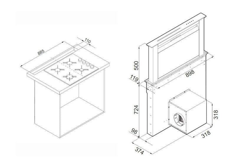 Ciarko Design Moondraft 90 cm fekete pultból kiemelkedő páraelszívó