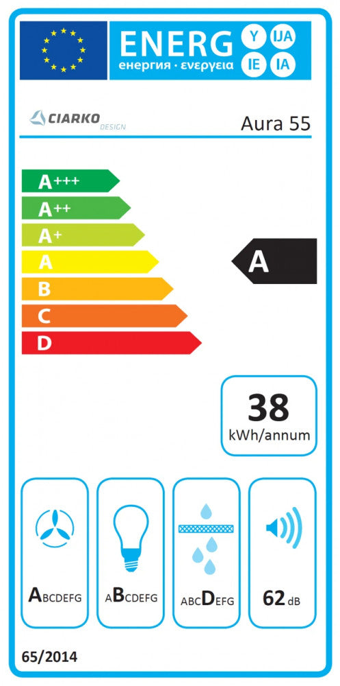 Ciarko Design AURA 55 cm fehér üveg beépíthető páraelszívó