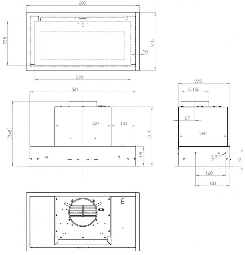 Ciarko Design Su Mini 60 cm fehér üveg beépíthető páraelszívó