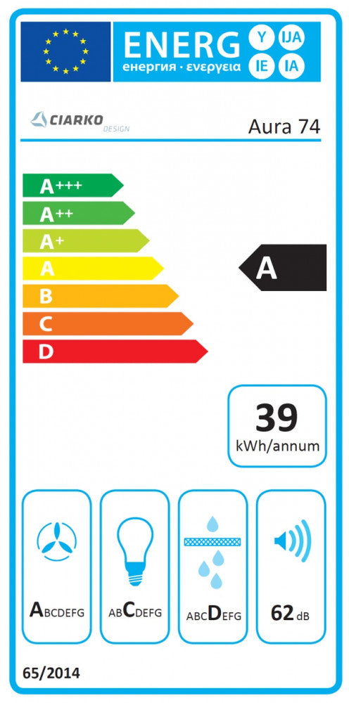 Ciarko Design AURA 74 cm fehér üveg beépíthető páraelszívó