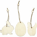 Fa figurák akasztóval, húsvéti, 3 db/csomag (nyuszi, tojás, tyúk), 6 cm