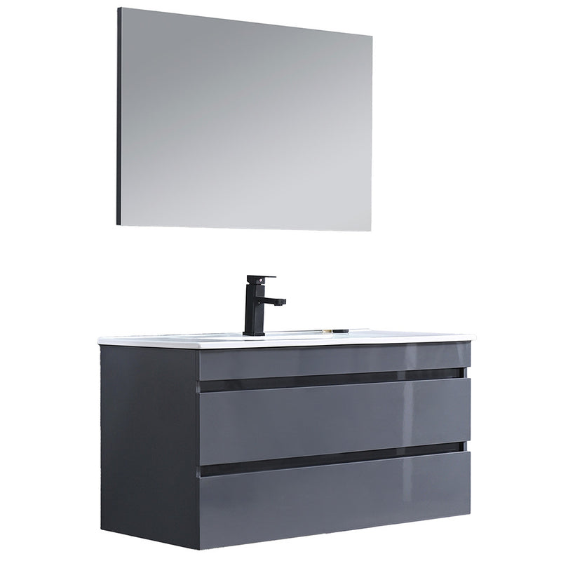 Cube Fürdőszobabútor 100 cm kerámia mosdóval 2 fiókos tükörrel 60x100 cm antracit szürke