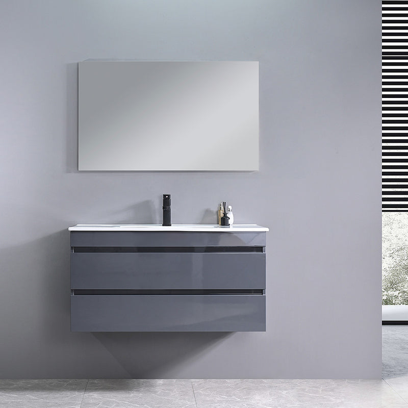 Cube Fürdőszobabútor 100 cm kerámia mosdóval 2 fiókos tükörrel 60x100 cm antracit szürke
