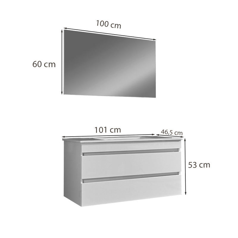Cube Fürdőszobabútor 100 cm kerámia mosdóval 2 fiókos tükörrel 60x100 cm antracit szürke