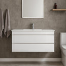 Cube 120 alsó fürdőszobabútor 1 medencés kerámia mosdóval 2 fiókos, magasfényű festett fehér