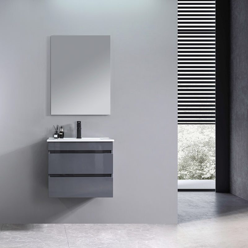 Cube Fürdőszobabútor 60 cm kerámia mosdóval 2 fiókos tükörrel 60x80 cm antracit szürke