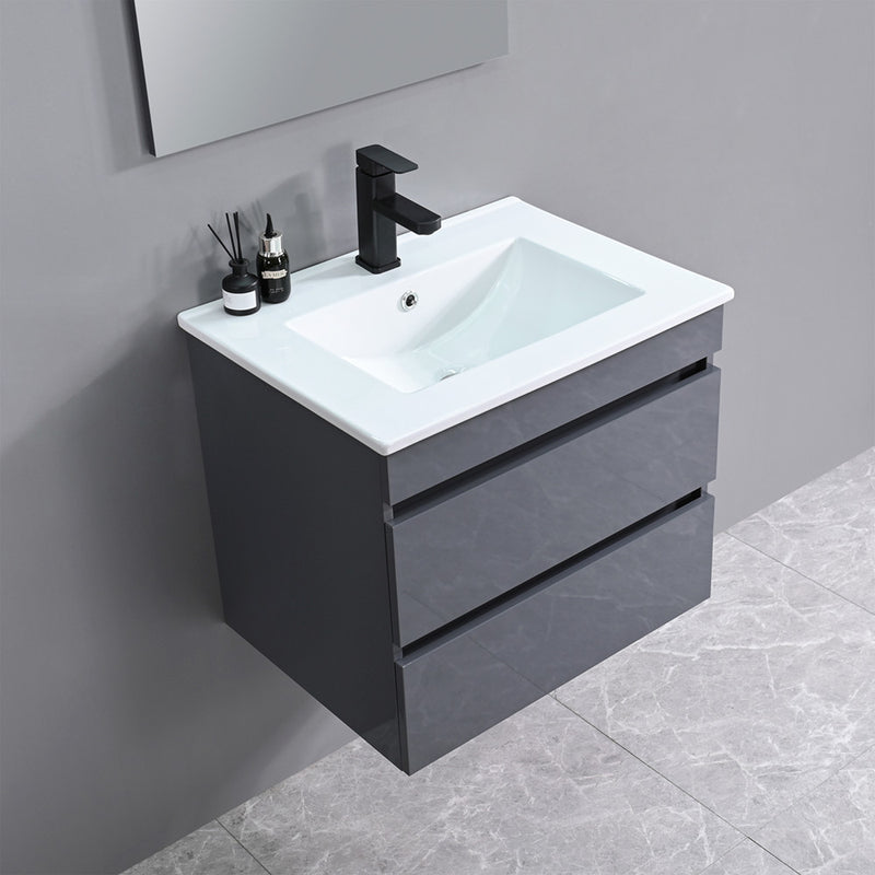 Cube Fürdőszobabútor 60 cm kerámia mosdóval 2 fiókos tükörrel 60x80 cm antracit szürke