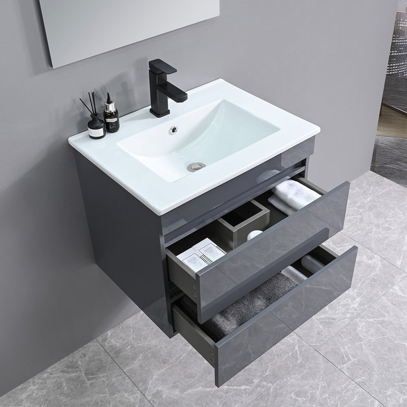 Cube Fürdőszobabútor 60 cm kerámia mosdóval 2 fiókos tükörrel 60x80 cm antracit szürke