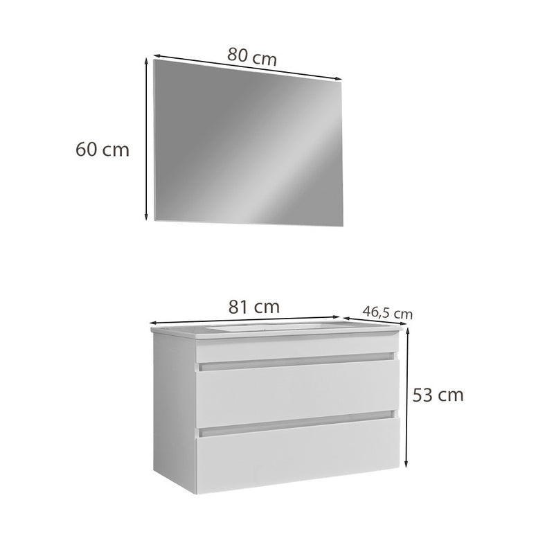 Cube Fürdőszobabútor 80 cm kerámia mosdóval 2 fiókos tükörrel 60x80 cm antracit szürke