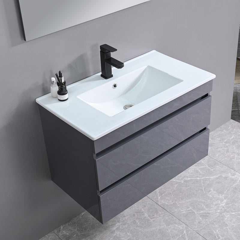 Cube Fürdőszobabútor 80 cm kerámia mosdóval 2 fiókos tükörrel 60x80 cm antracit szürke