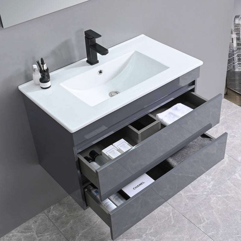 Cube Fürdőszobabútor 80 cm kerámia mosdóval 2 fiókos tükörrel 60x80 cm antracit szürke