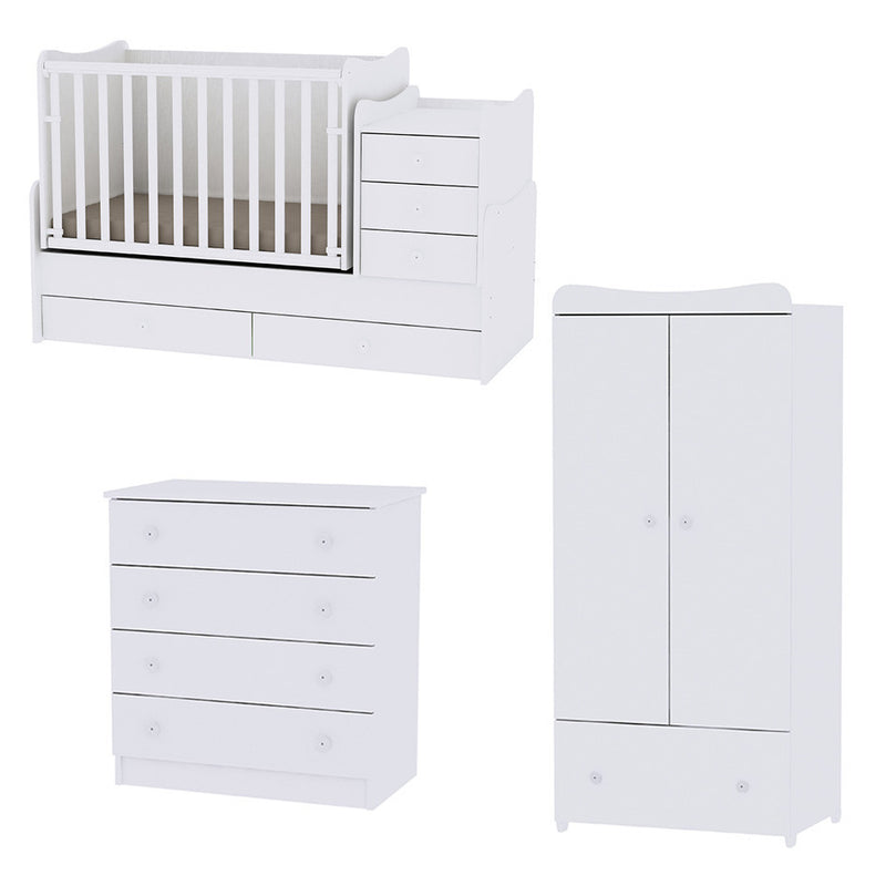 Lorelli Maxi Plus kombi ágy 70x160 + Komód + Exclusive szekrény - White