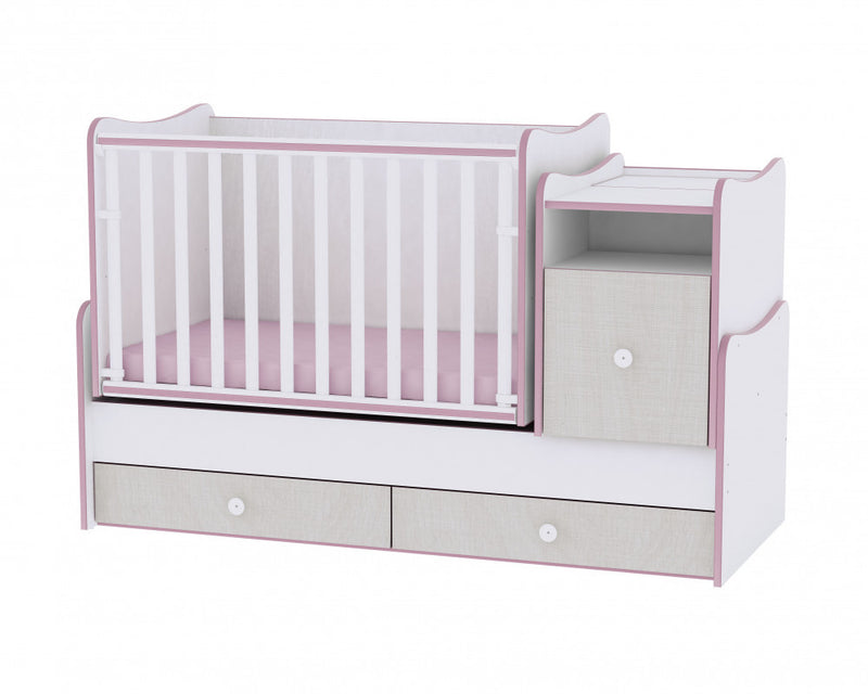 Lorelli Trend PLUS kombi ágy 70x165 + Exclusive szekrény - White & Pink Crossline
