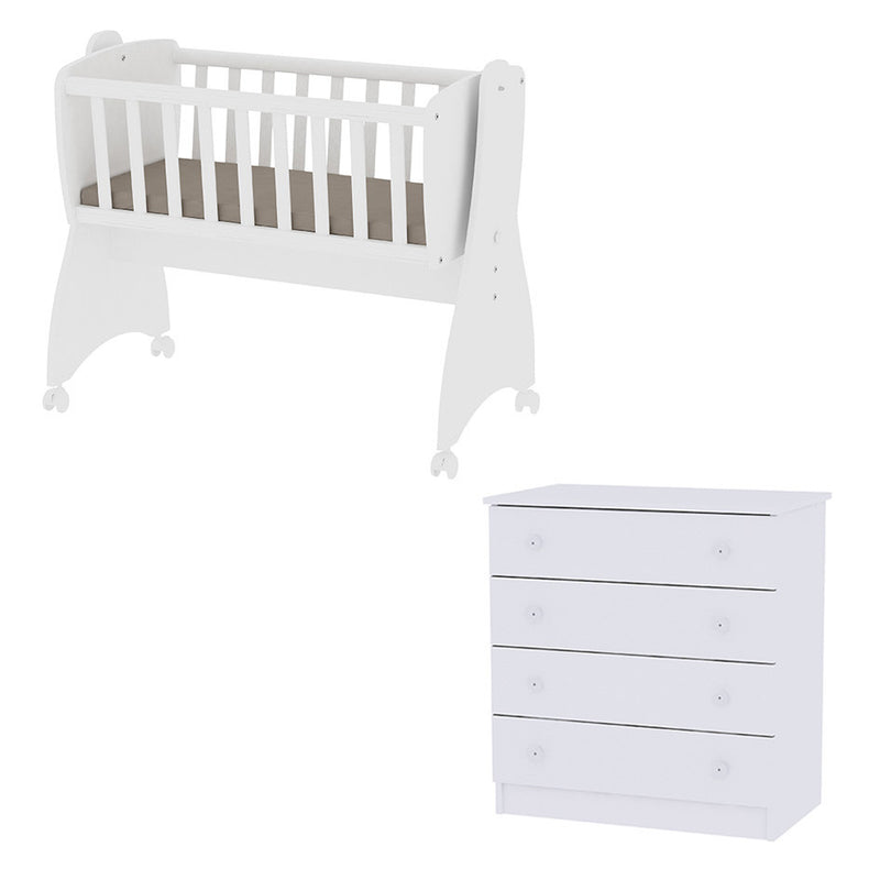 Lorelli First Dreams ringatható bölcső 105x55 + Komód - White