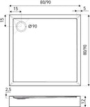 David 90 szögletes fekete akril zuhanytálca