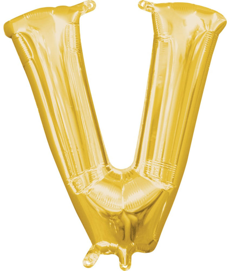 Gold, Arany mini V betű fólia lufi 33 cm, J-DPA3305501