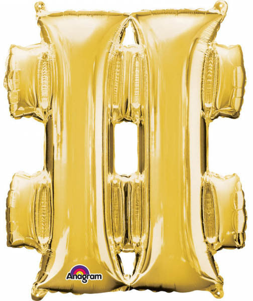 Gold, Arany mini fólia lufi hashtag ikon 33 cm, J-DPA3306701